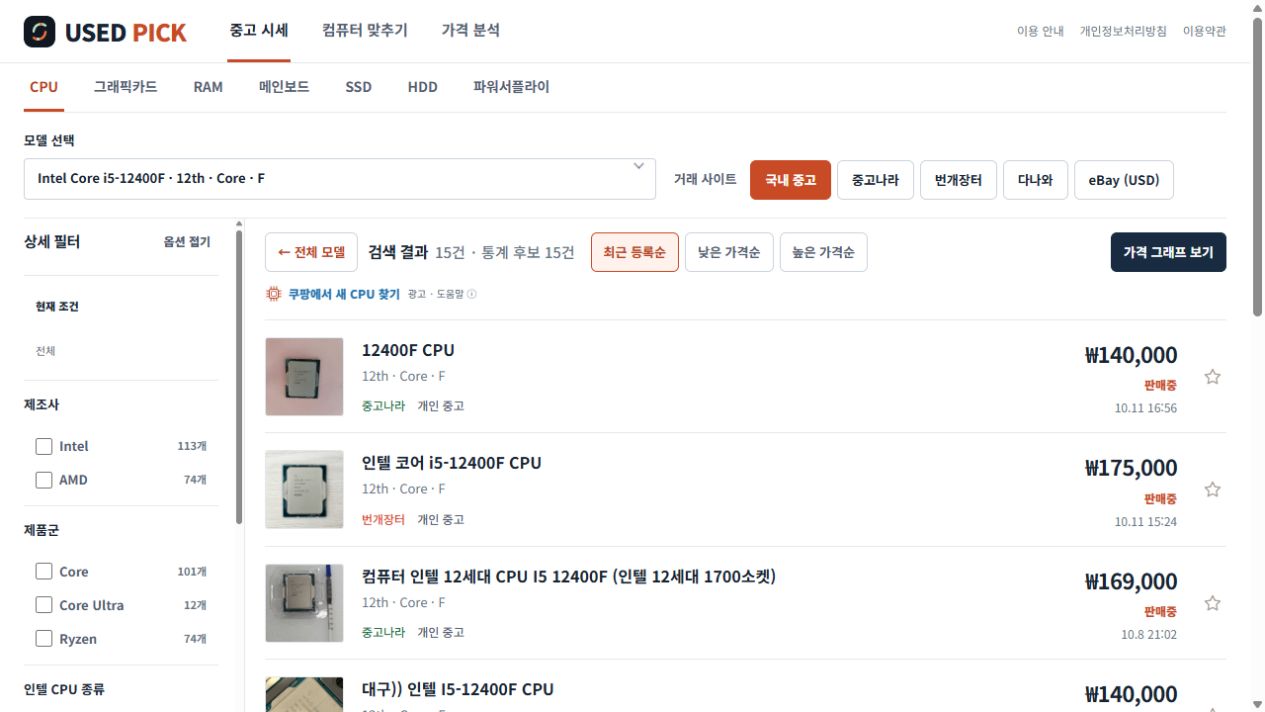 USED PICK의 Intel Core i5-12400F 중고 PC 부품 검색 결과